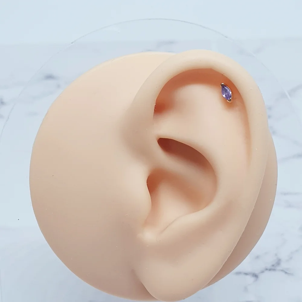 1PC (Purple Gold)On Trend Marquise Crystal Helix Earring Cartilage Piercing - Picture 3 of 3